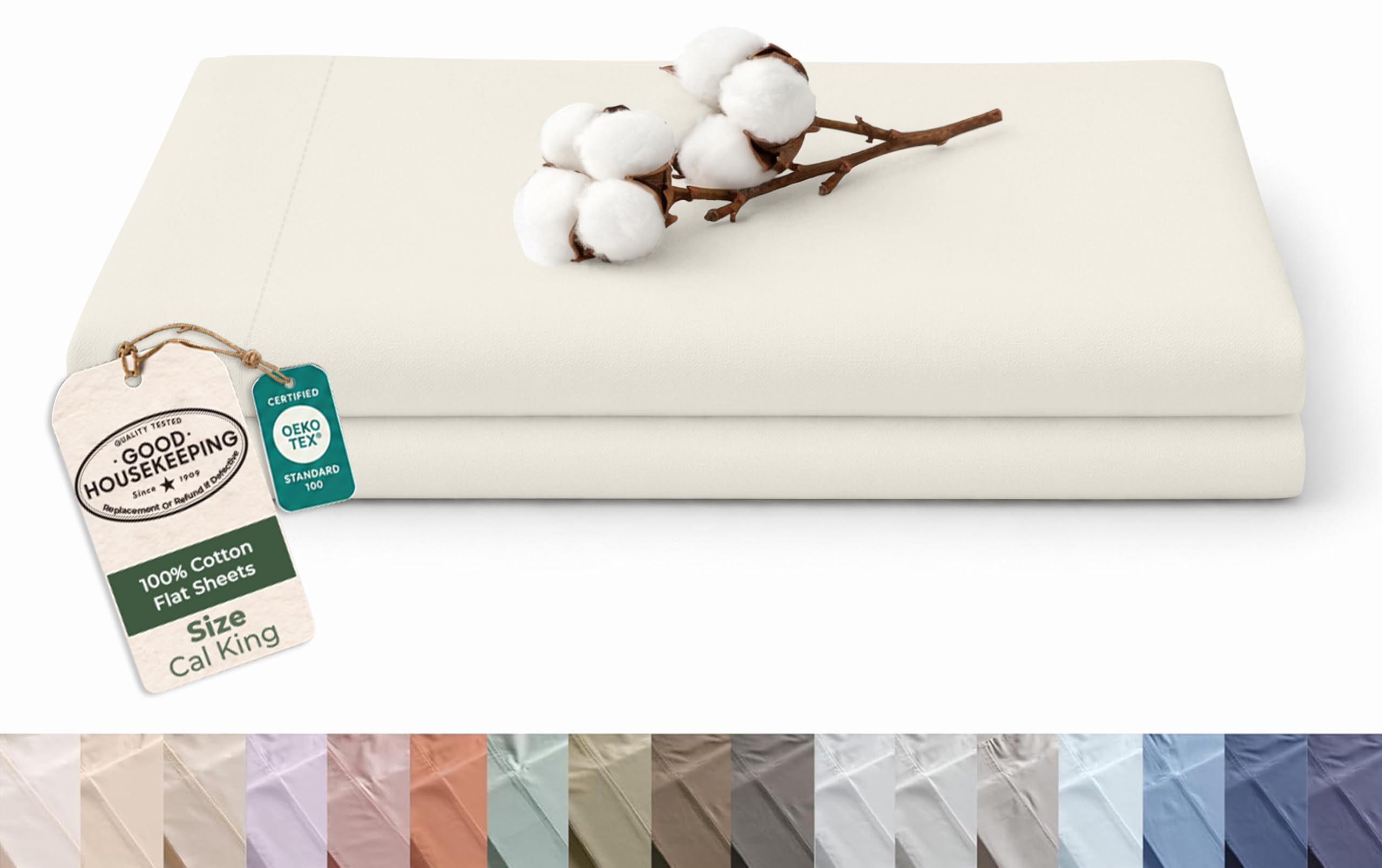Royale Linen 100% Organic Cotton California King Size Flat Sheet Only - Percale Top Sheets - California King Flat Sheet Sold Separately - 100% Cotton Ivory Bed Sheets Only (108" x102", Ivory)