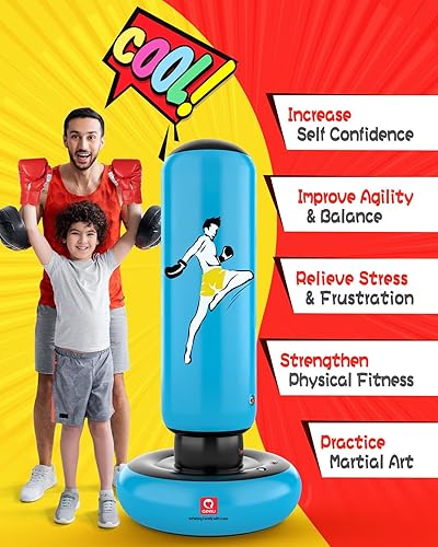 Miniatura 3 de QPAU Kids Punching Bag Toy with Boxing Gloves, 66 Inch Larger Stable Kids Inflatable Boxing Bag Set, Gifts for Boys & Girls Age 6-12, for Practicing