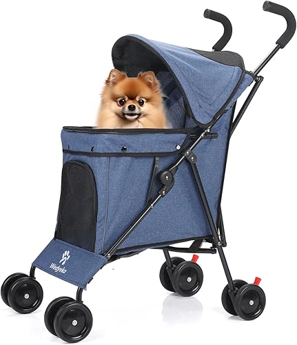 Miniatura 8 de Cochecito para perros con sombrilla, 4 ruedas para pasear mascotas, cochecito transportador plegable para perros pequeños y gatos, con correa de