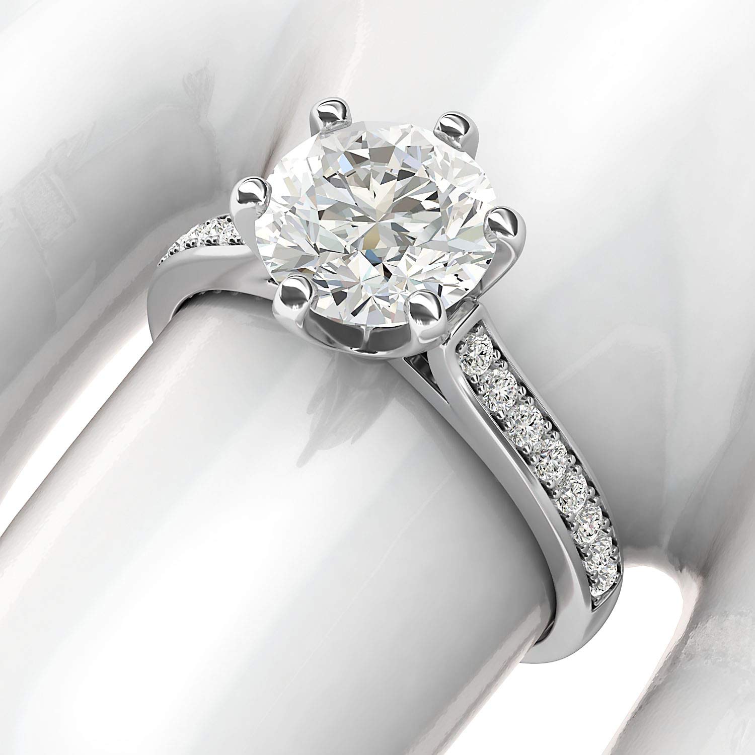 LANDA JEWEL Anello di fidanzamento classico in argento Sterling da 2 carati, con diamante sintetico a 6 griffe, con pietre laterali