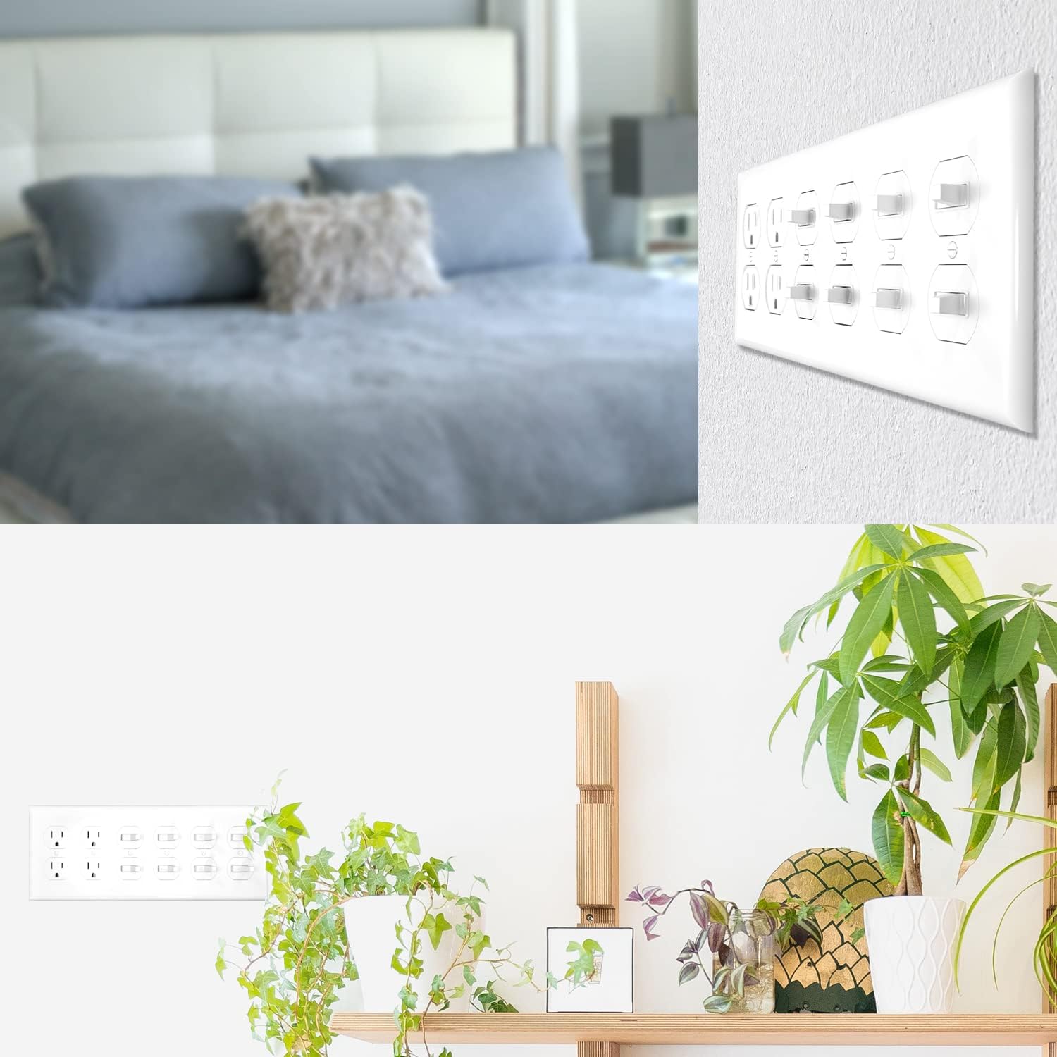 [5 Pack] NEU 6-Gang Duplex Receptacle Outlet Switch Cover Mid-Size Wall Plates, 12" x 4.75", Unbreakable Polycarbonate Thermoplastic, Glossy White
