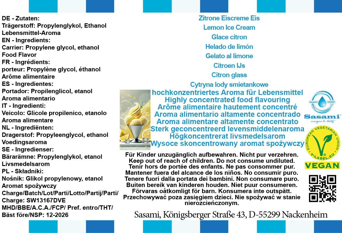 Zitrone Eiscreme Eis Aroma Konzentrat - Vegan - Sasami - 100ml