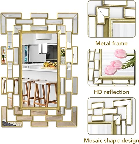 Miniatura 4 de Espejo de pared plateado decorativo, 24 x 16 pulgadas, diseño veneciano griego, espejo de entrada rectangular con vidrio inastillable y marco de