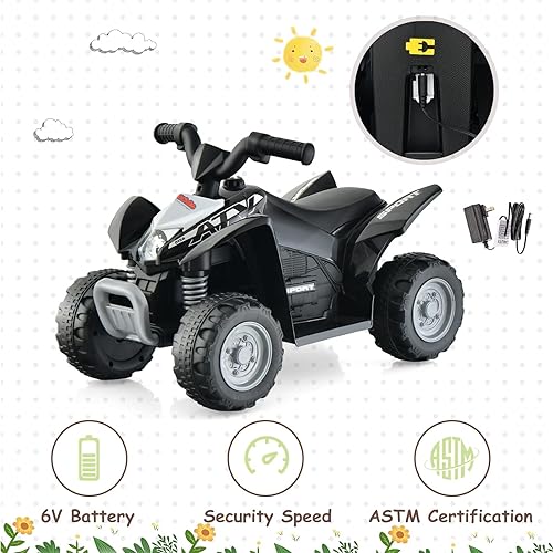 Vista 24 de OLAKIDS ATV para niños, vehículo eléctrico de 6 V para niños pequeños, auto motorizado de juguete de 4 ruedas para niños y niñas con luces LED, Coral