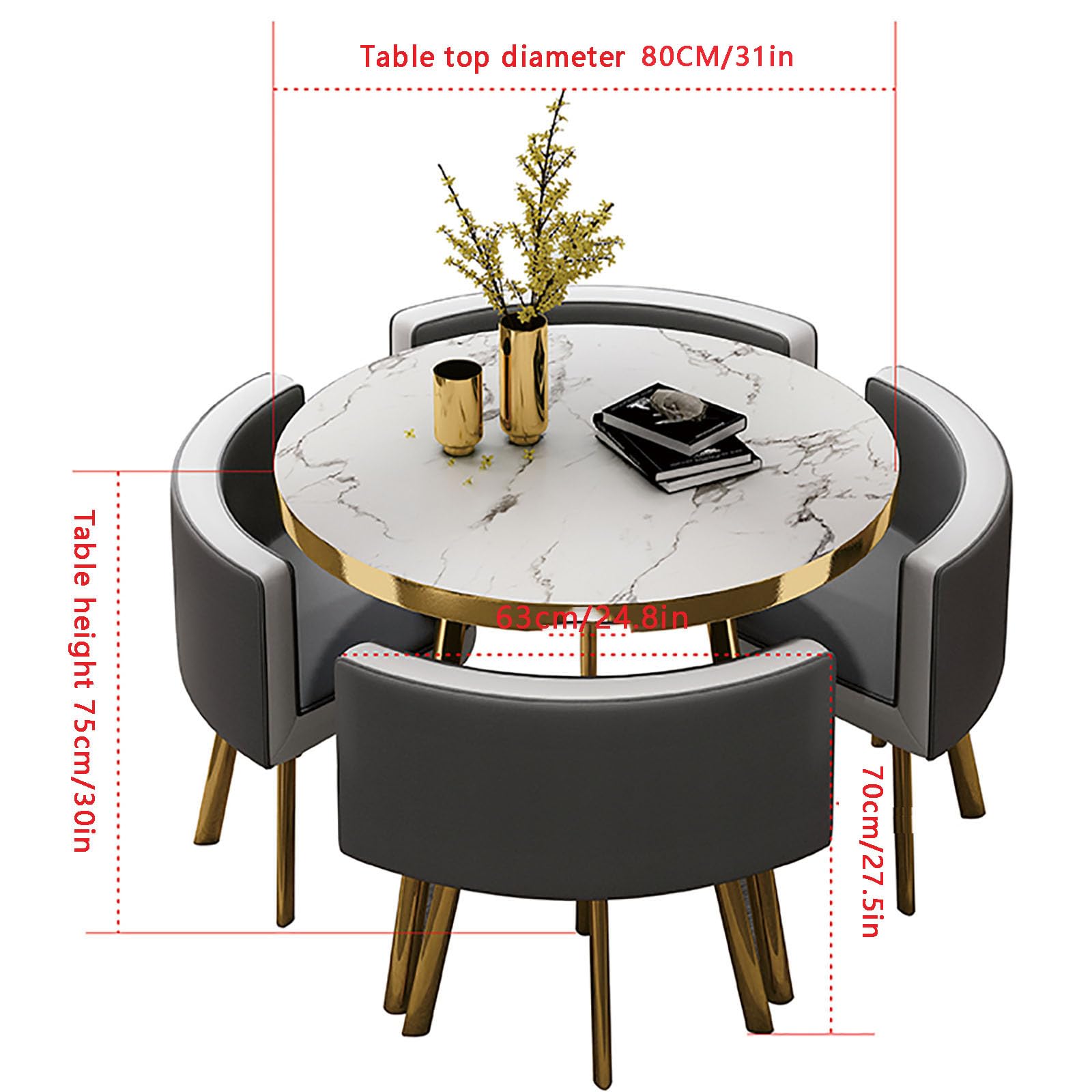 Nowoczesny okrągły stół do jadalni dla 4 osób - stylowe meble kuchenne i salonowe idealne do hoteli i spotkań biznesowych 80 x 75 cm stół jadalny z krzesłami