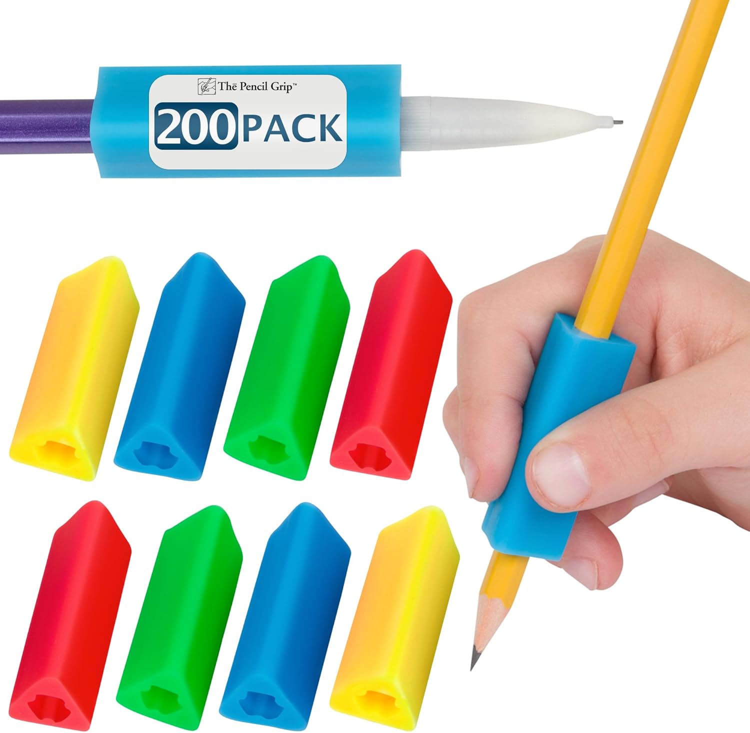Pencil Grip The Classics Triangle Grip Ergonomic Writing Aid, For Right or Left Handed Users, Assorted Colors, Pack of 200 (TPG-162)