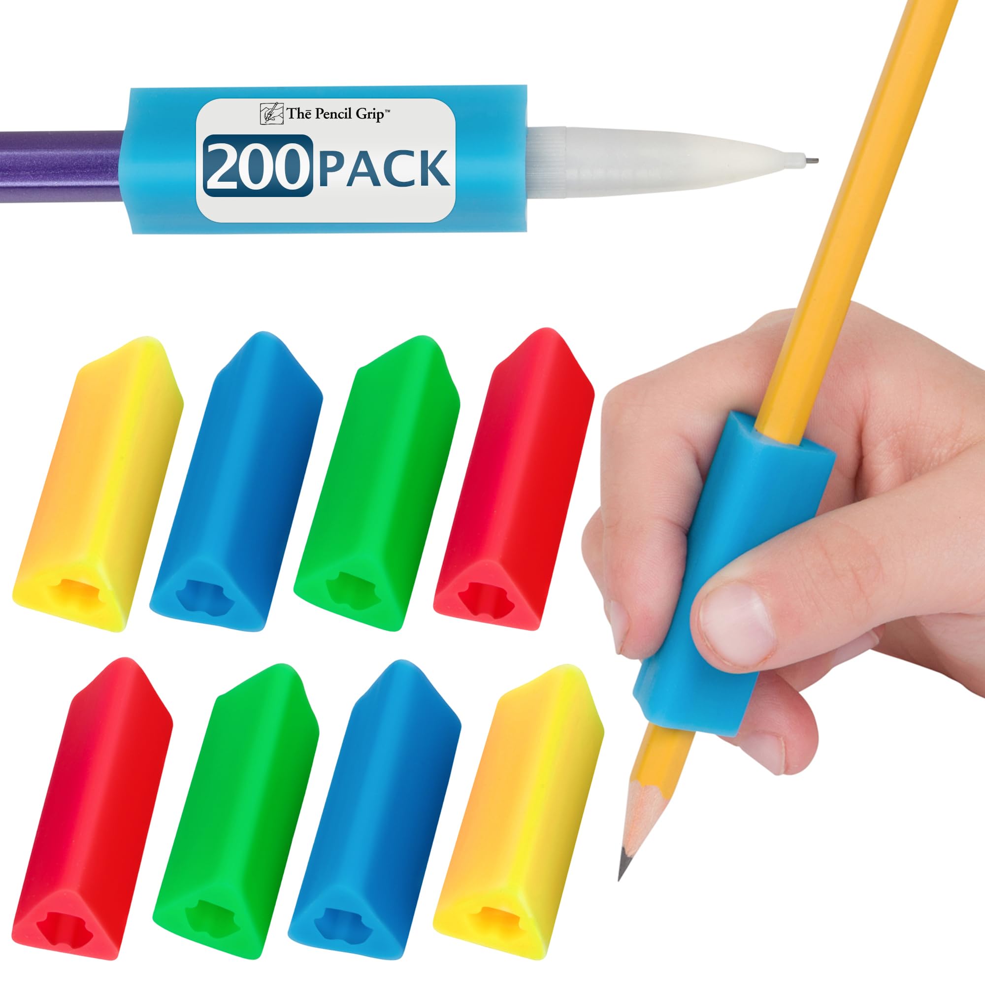 Pencil Grip The Classics Triangle Grip Ergonomic Writing Aid, For Right or Left Handed Users, Assorted Colors, Pack of 200 (TPG-162)