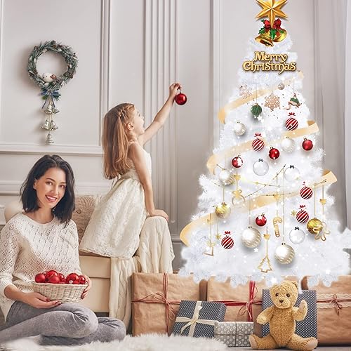 Miniatura 10 de Uten Árbol de Navidad artificial blanco de 6 pies con soporte de metal sólido y 600 ramas para fiestas de Año Nuevo, decoración de Navidad para