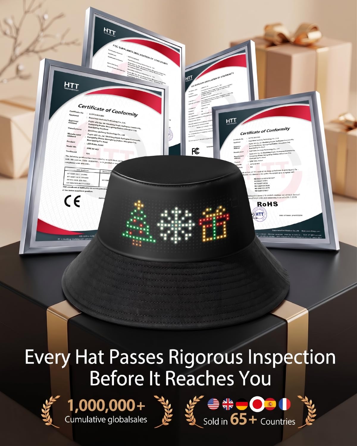 LED Bucket Hat Fischerhut Programmierbar mit App-Steuerung, Leuchtender Hut mit Laufschrift Display, Cyberpunk Festival Outfit Rave Partyhut für Herren Damen, USB-C, Schwarz