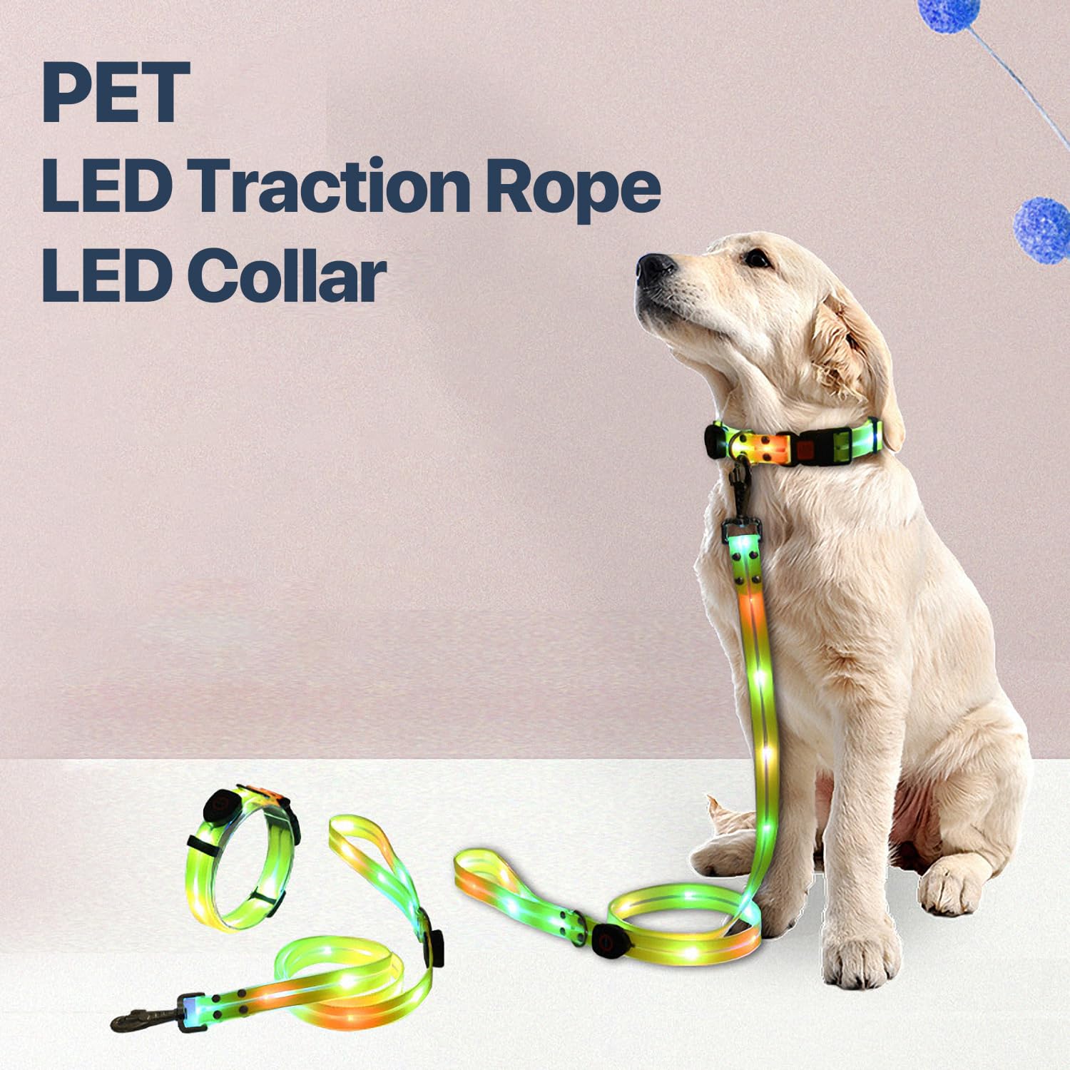 LED-Hundeleine und LED-Hundehalsband, wiederaufladbare Hundeleine und Hundehalsband (für kleine, mittelgroße Hunde), leuchtende Hundeleine, wiederaufladbar, 122 cm, beleuchtete Hundeleine für