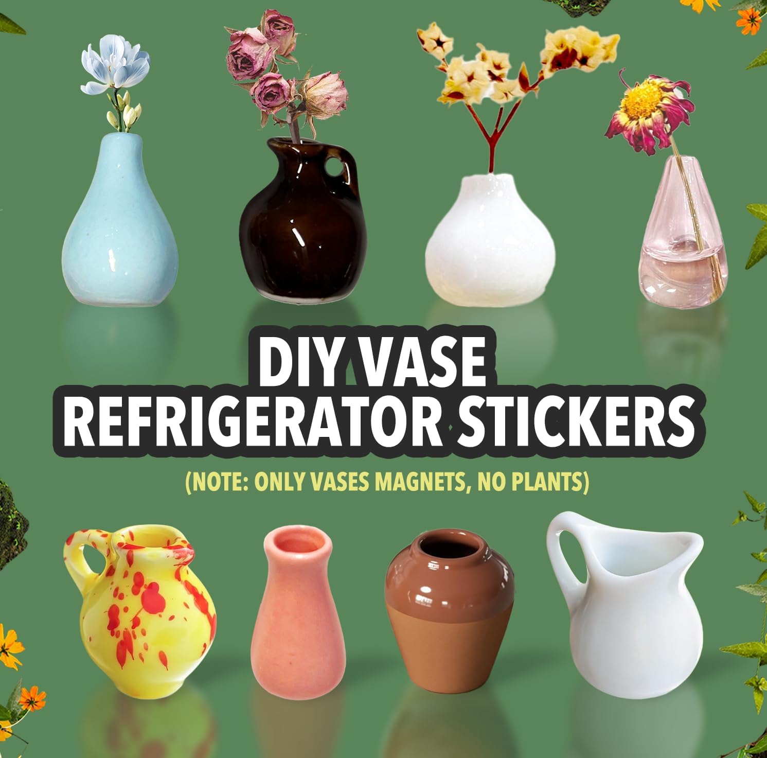 8PCS Mini Vase Magnets, Cute Mini Ceramic Magnets for Fridge 3D Ceramic Flower Vase, 2025 New 3D Plant Vase for Refrigerator Accessories Kitchen Office Decoration(8PCS-C) image 2