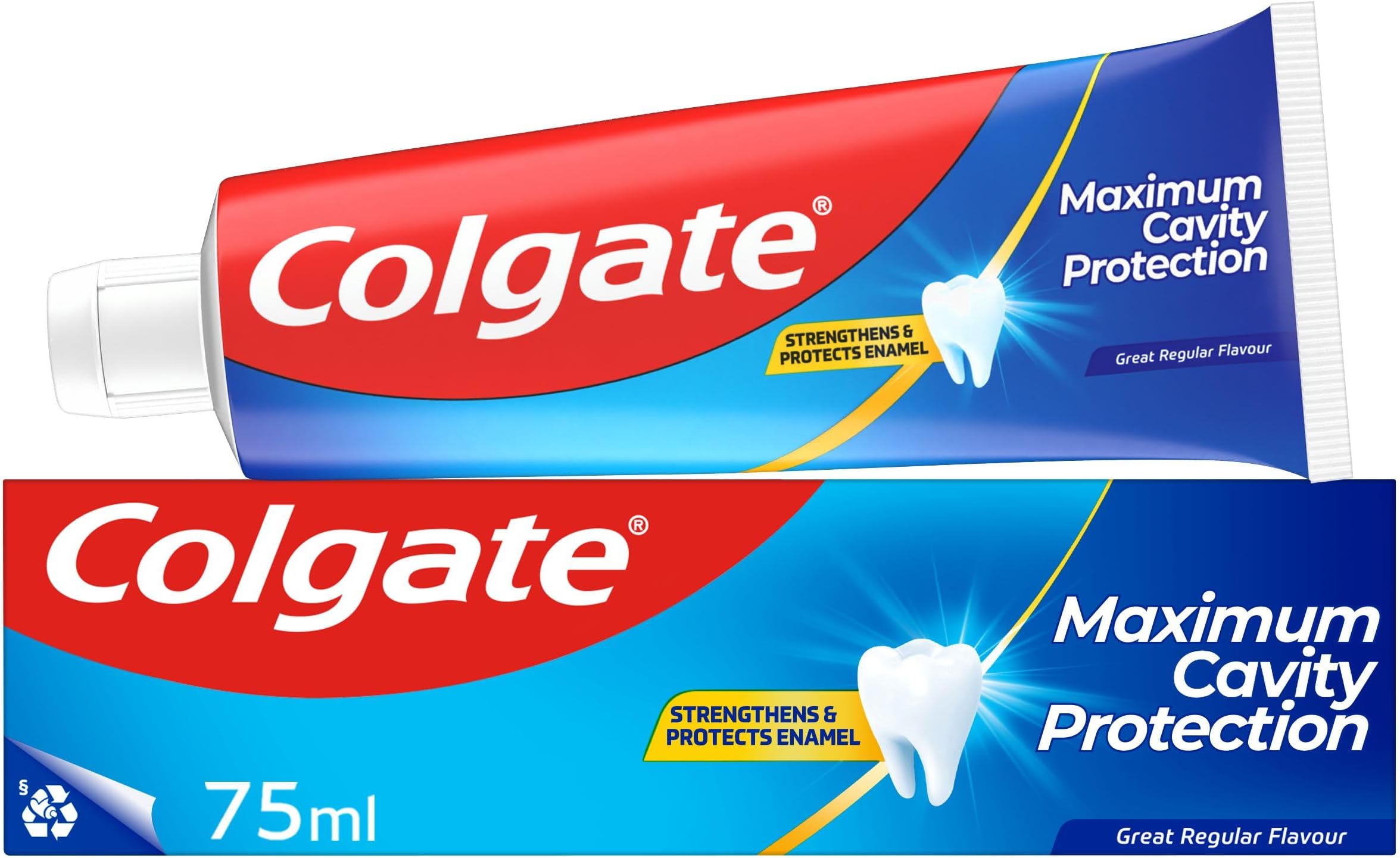 Colgate Maximum Cavity Protection Toothpaste 75ml, with Calcium Boost, Strengthens and Protects Enamel, Protects Against Cavities, Fluoride Toothpaste, Great Regular Flavour