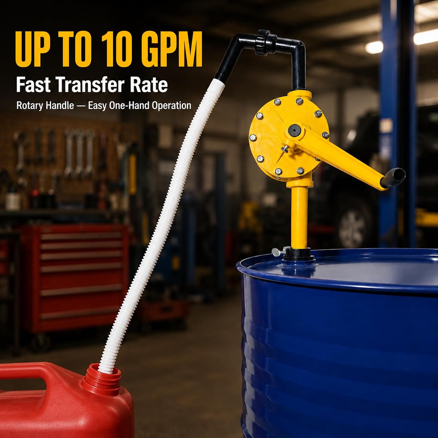 55 Gallon Drum Pump, Up to 10 GPM Manual Rotary Barrel Pump for Water, Diesel, DEF, Detergents & Cleaning Solutions, Fluid Transfer Hand Pump for 15-55 Gal Drums with Standard 2-Inch Openings