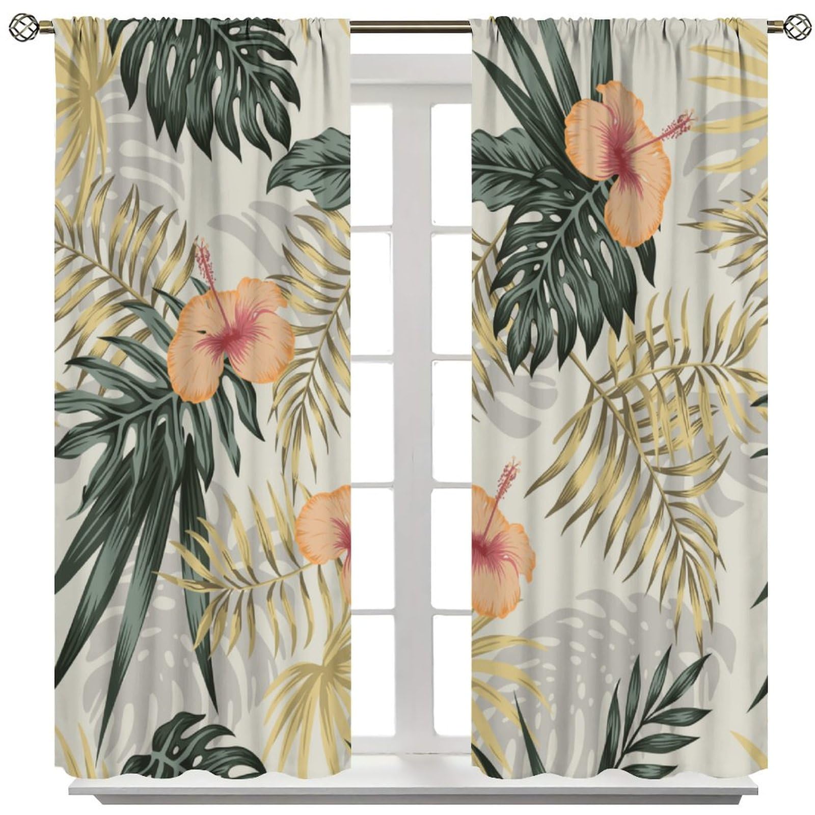 SHElifestyle Tropical Leaves Blackout Curtains, Retro Boho Palms Tree Hawaii Jungle Window Treatments Botanical Modern Window Drapes for Living Room
