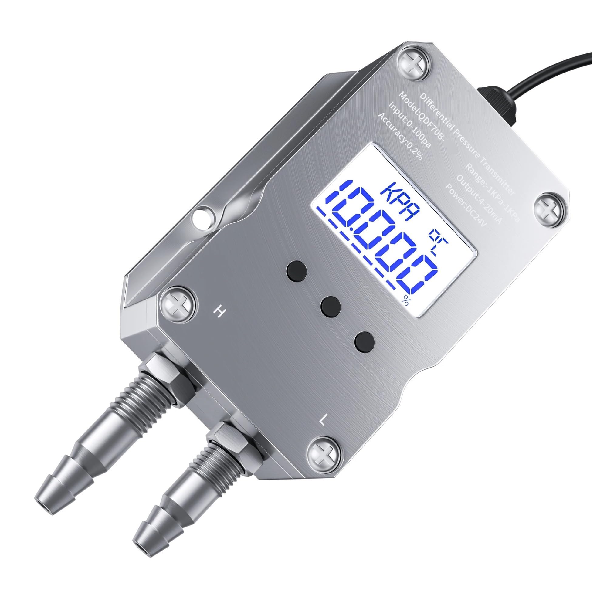 Transmisor de presión diferencial Medidor de presión diferencial 0-100 pa 0-200 pa 0-500 pa 0-1 kpa 0-5 kpa a 4-20 mA 0-10 V 0-5 V Transmisor de presión diferencial RS485(Output RS485,0-500pa)