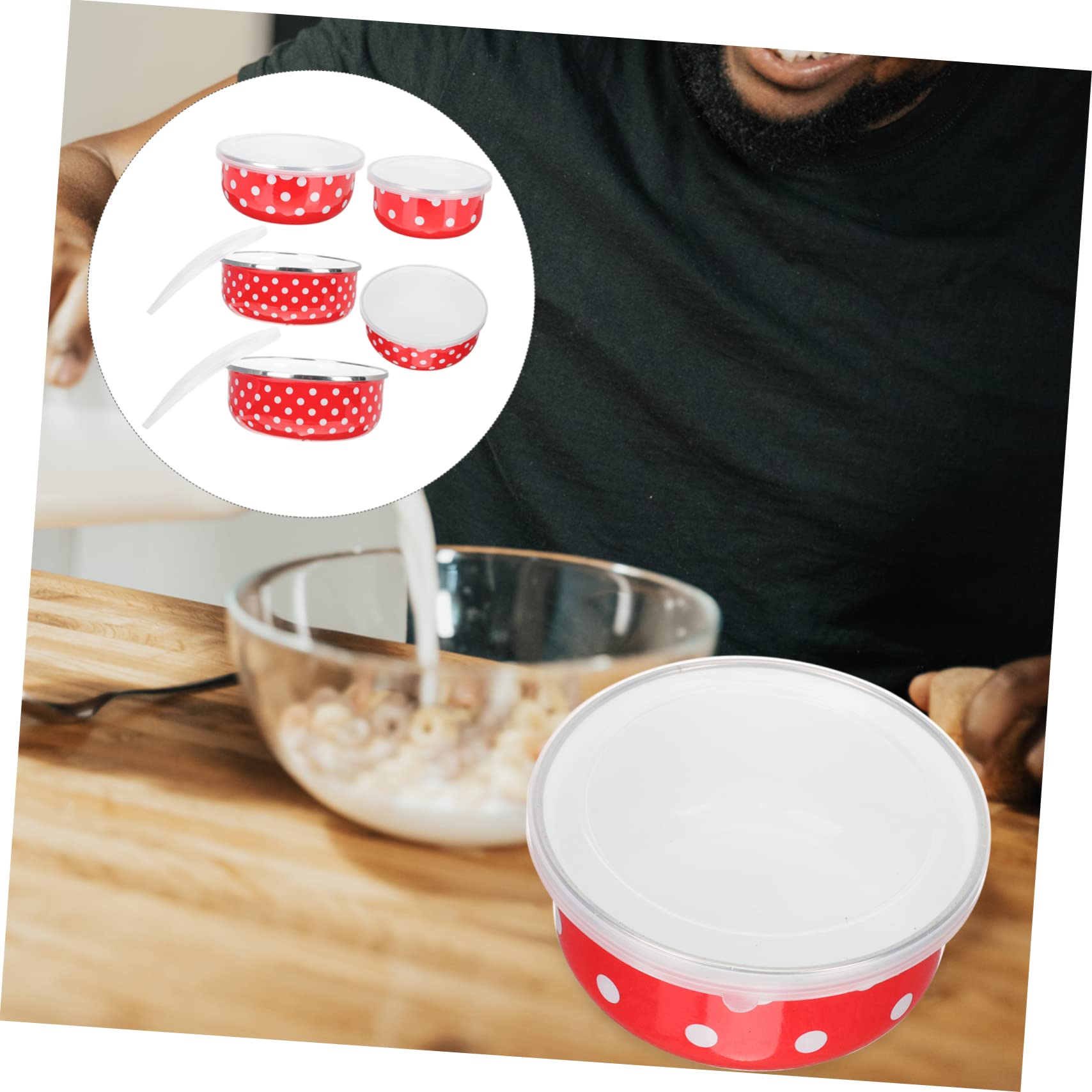 5 Stück Emaillierte Schüssel Keramik-Salatschüssel Salatschüsseln Mit Deckel Bento-Lunchbox Rührschüsseln Outdoor-Camping-Geschirr Nudelschüssel Büro-Bento-Etui Lunchboxen