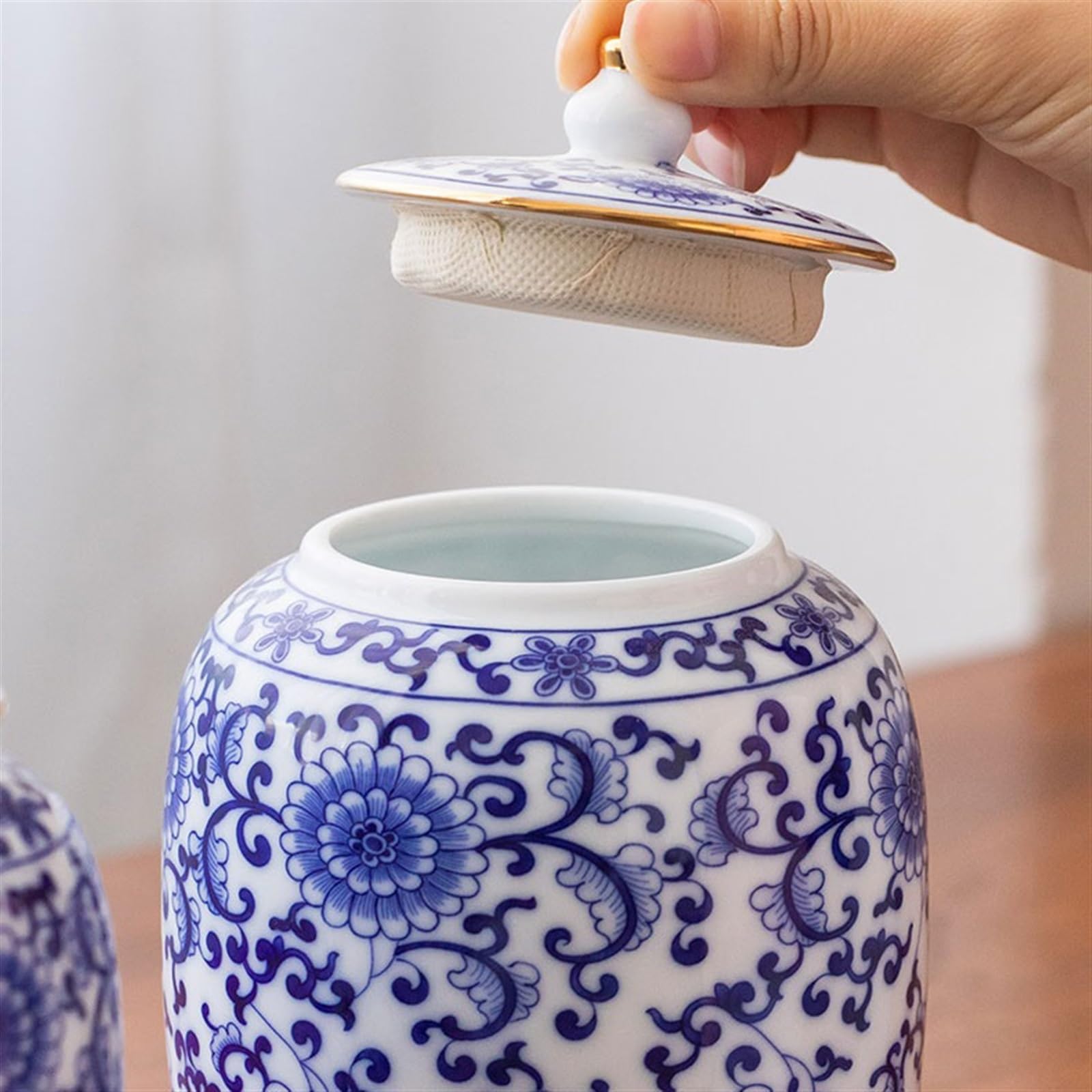 Ceramiczne pojemniki do herbaty Jingdezhen ceramiczny pojemnik uszczelniający na herbatę Puerh słoik do przechowywania herbaty duże ozdoby salonu(Średni)