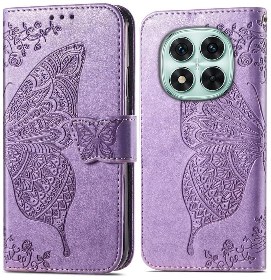 Image of ClickCase Butterfly Series for Redmi Note 15 Pro 5G Leather Embossing Wallet Flip Case Kick Stand Magnetic Closure Flip Cover for Redmi Note 15 Pro 5G (Purple)