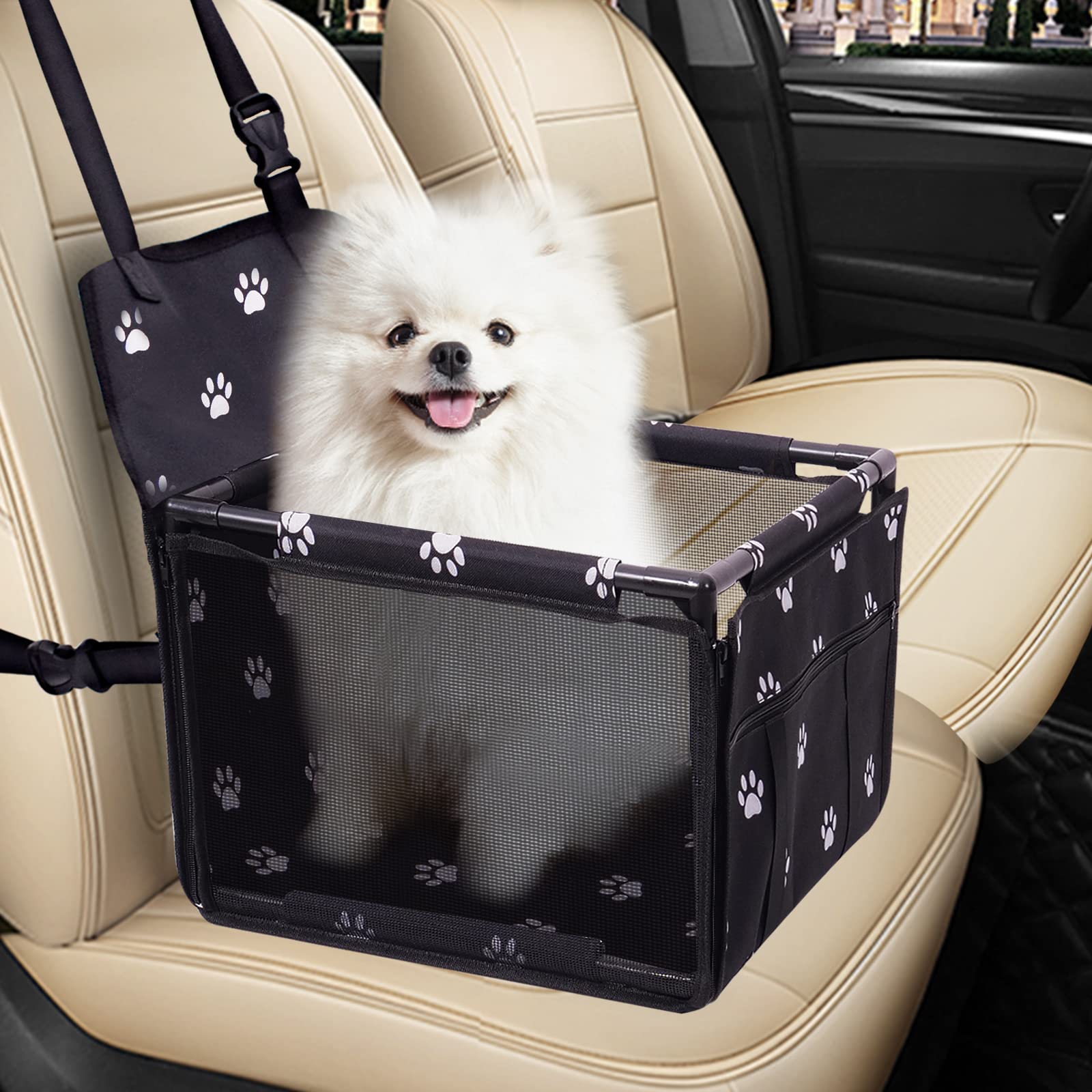 SWIHELP Asiento de Coche para Perro Transportín Coche Robusto para Perros pequeños Cesta Perro Impermeable para Asiento Delantero o Posterio Asiento de Coche para Mascotas para Asiento Posterior