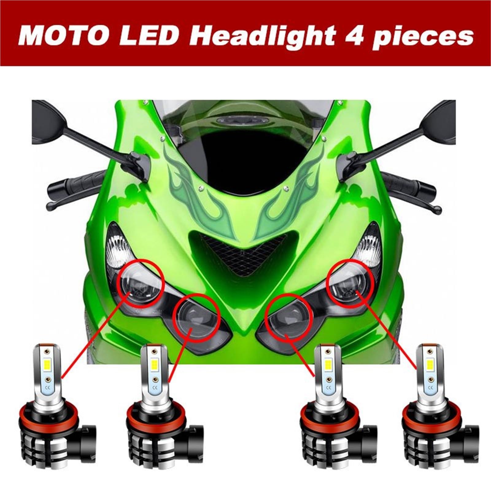 Faros Motocicleta para para Zx14r 1400 LED Antiniebla | 2 piezas/4 piezas motocicleta H11 H8 Bombillas faros LED 9600lm 6000k Canbus para Zx14r 1400 2006-2020 blanco
