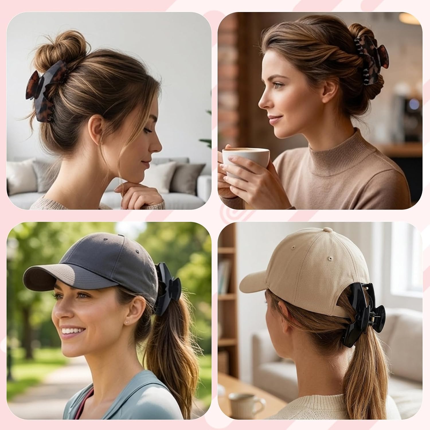 Hat Claw Clip, 3 Pcs Large Baseball Hair Claw Clip for Women, Secure Hair Styling Clips for Hats and Outdoor Activities, Non-Slip Grip for Various Hair Types, Gifts Hair Accessories