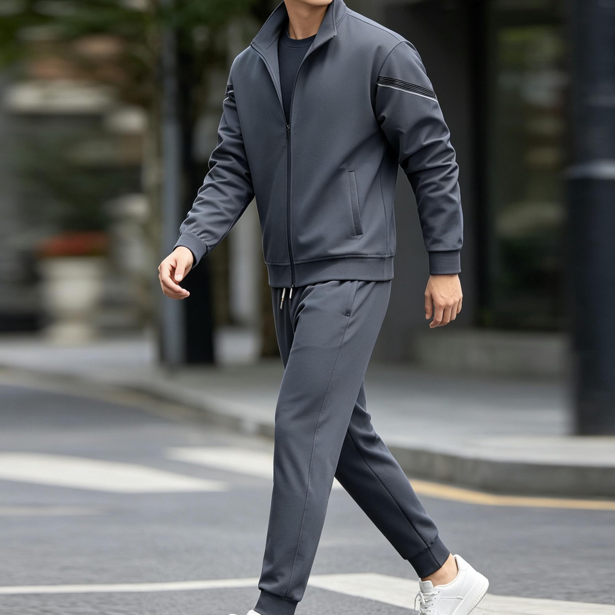 Męska lekka kurtka i spodnie dresowe na zamek błyskawiczny dres do joggingu | Sportowy dres z zamkiem błyskawicznym, dresy do biegania, modne kurtki i spodnie dresowe pasujące zestawy