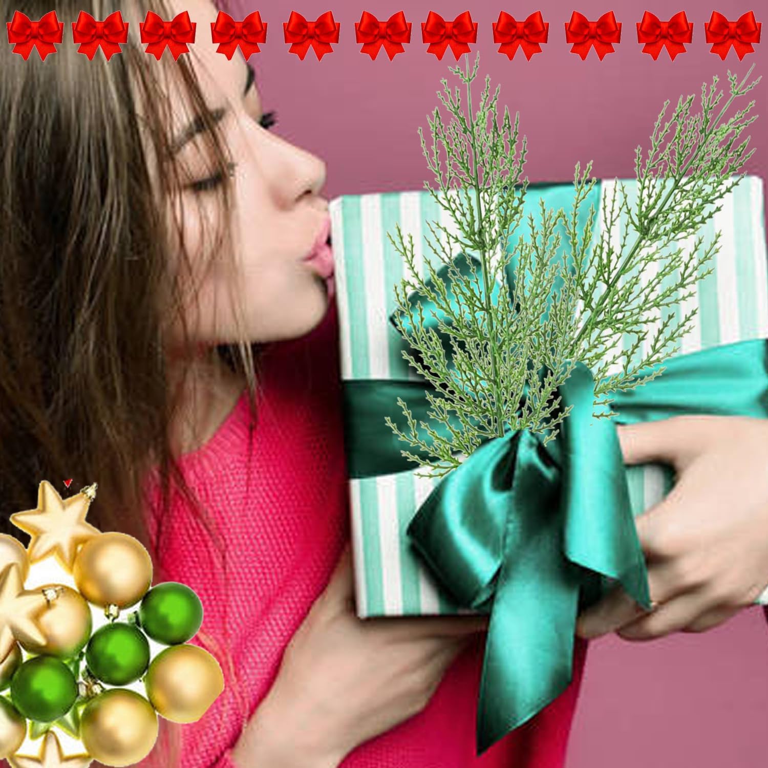 Artificial Christmas Green Pine Needles Branches Twigs Stems Picks Stems Fake Greenery Picks for DIY Wreath Christmas Tree Crafts Wedding Decorations (30, 12.6inch) - Image 3