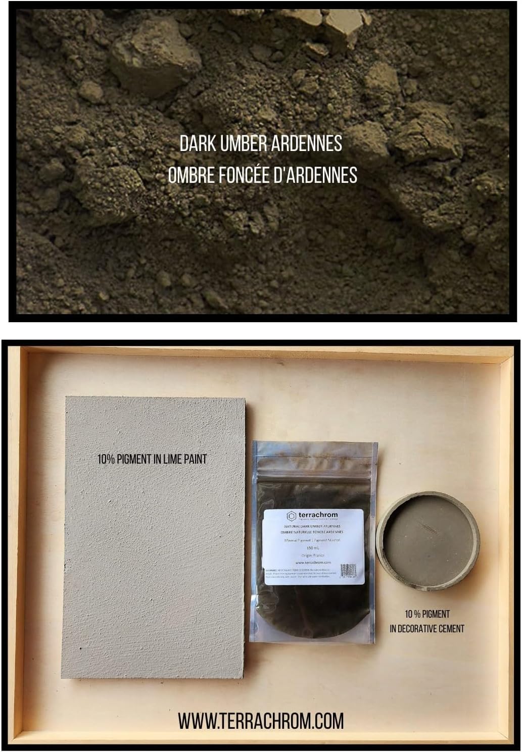 Natural Mineral Earth Pigments, for artistic and decorative paints, cement, resin, varnish, mortar - Dye in powder form | Eco-Friendly & Sustainably Sourced (Dark Umber Ardennes, 1kg)