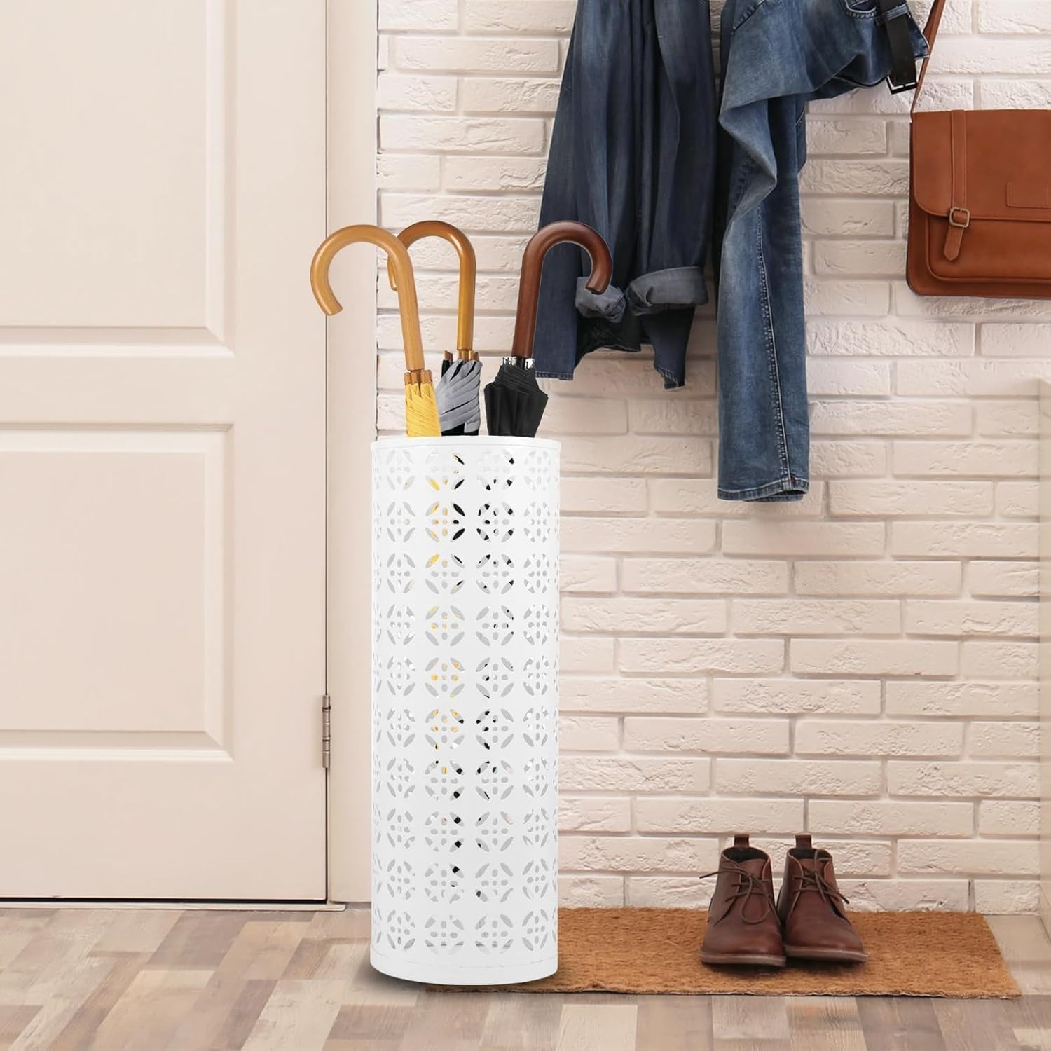 Metal Umbrella Stand Waterproof Metal Mesh Umbrella Holder Stylish Home 16.5 x 6 x 6 inches Black and Modern Design for Any Room