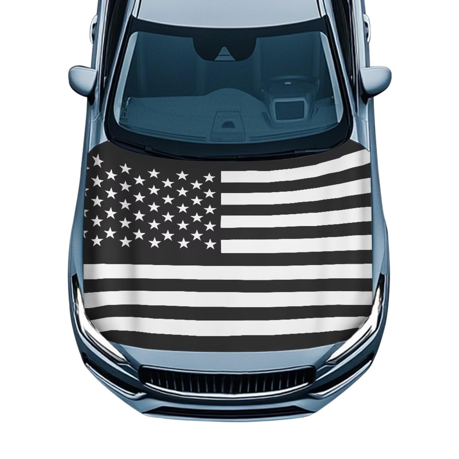 Black American Flag Hood Cover Stretchable Polyester,Engine Cover，Elastic Fabrics Can be Washed,Car Bonnet All-Season Protection
