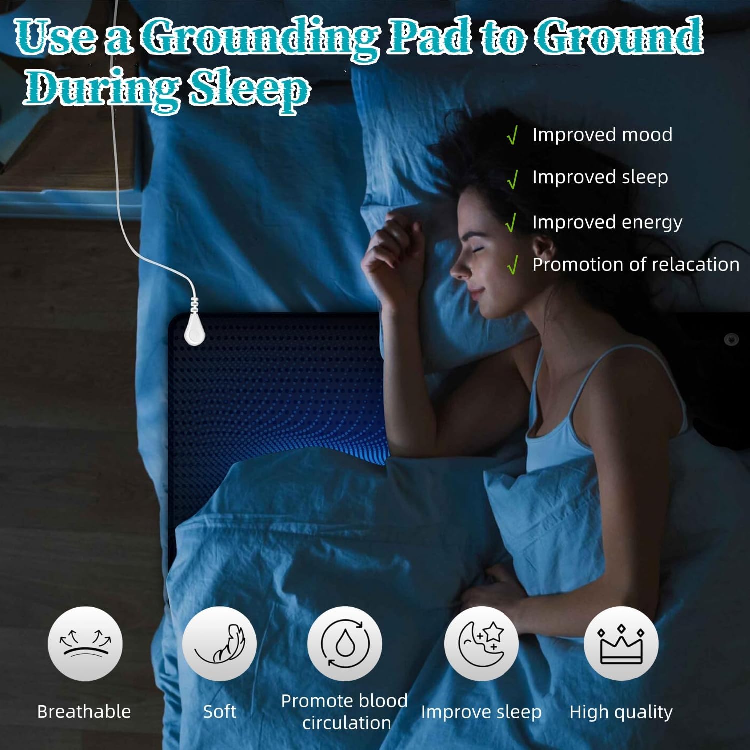 Grounding Mat for Bed, OuDilee Grounding Sleeping Mat Queen Size, Anti-Slip Earthing Pad with Grounding Cord for Relieve Pain & Better Sleep (Queen)