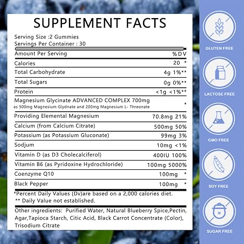 Miniatura 3 de Nature's Rhythm - Gomitas de magnesio 500 mg - 65 unidades  Suplementos de glicinato de magnesio, con L-treonato, vitamina D, B6 y CoQ10 - Sabor a