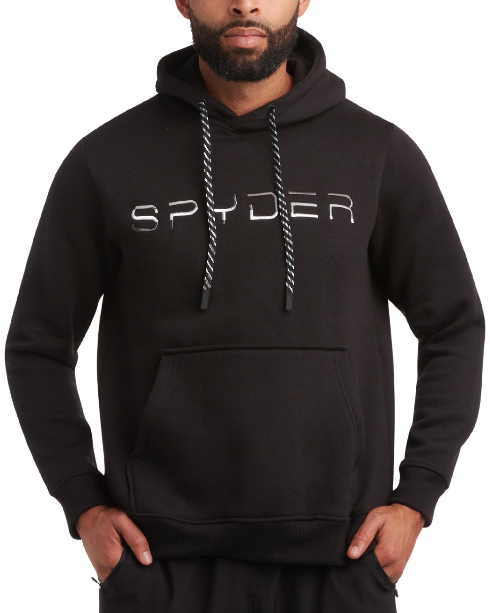 Spyder Men's Black Hoodie - Athletic Performance Soft Fleece Pullover Sweatshirts For - Heavyweight Workout Hooded Sweatshirt, L