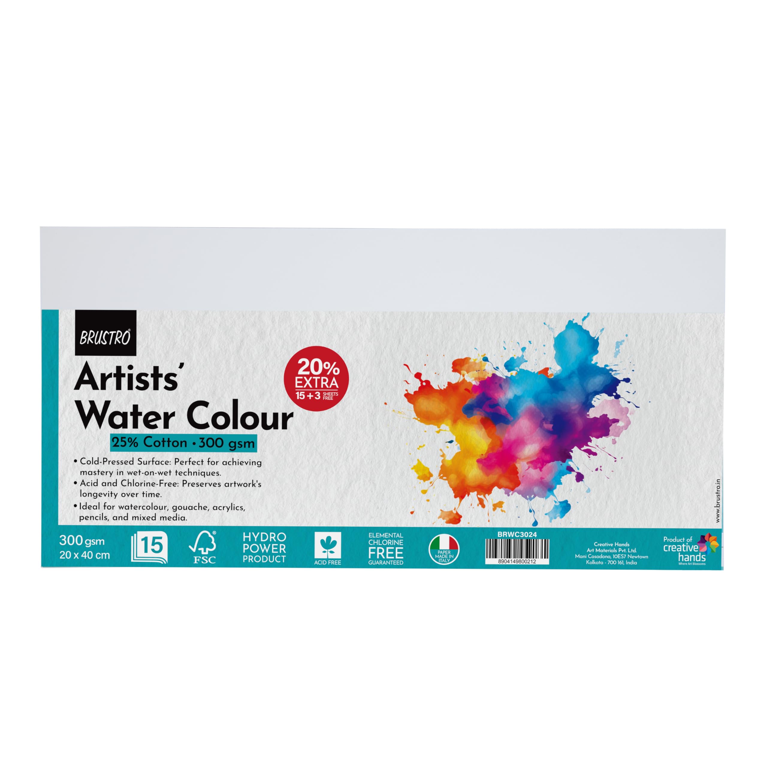 Brustro Watercolour Paper 300 GSM 20cm x 40cm (Pack of 15 + 3 Free Sheets) Cold Pressed (B00PP6S330) Amazon Price History, Amazon Price Tracker