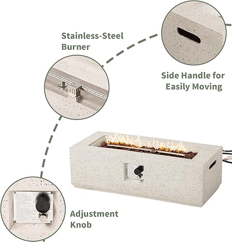 Miniatura 4 de COSIEST Juego de mesa de fuego de propano para exteriores de 2 piezas con mesa de tanque, mesa rectangular de terrazo de 42 pulgadas (certificado