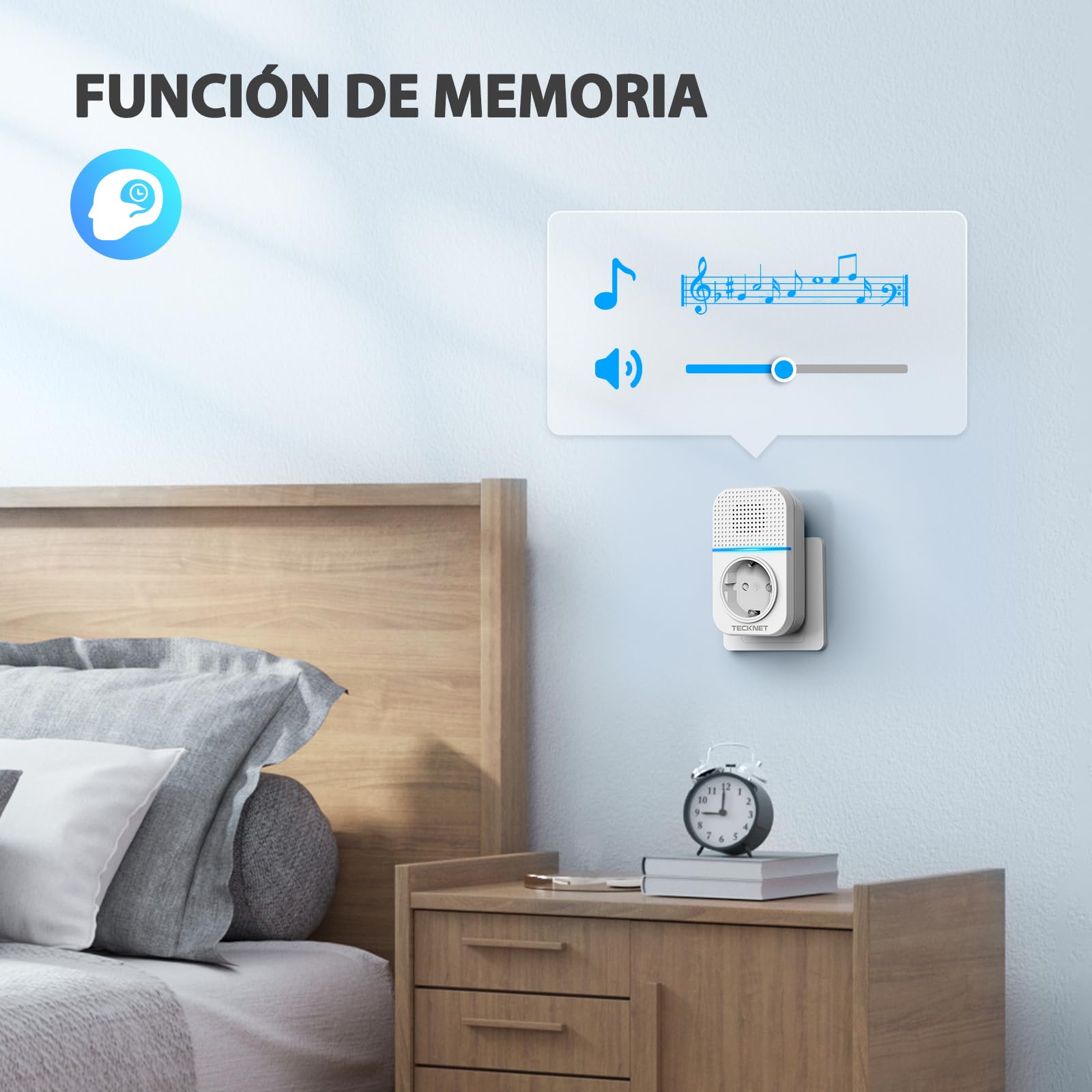 TECKNET Timbre Inalámbrico con Enchufe Timbre Impermeable para Puerta, 60 Melodías Rango de 400M de Distancia Timbre para Casa, 5 Niveles de Volumen, No Necesita Batería
