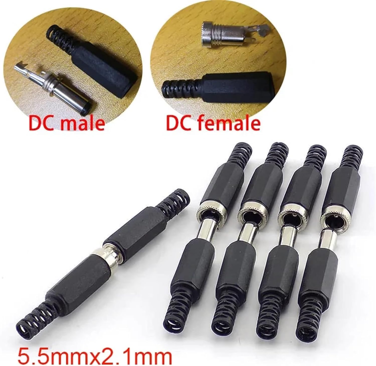 5/10pcs AC 5.5mm DC Female DC Male Jack Connectors Socket Adapter Adaptor 5.5mm 2.1mm Cable Wire for Terminals Power(10pcs DC Female)