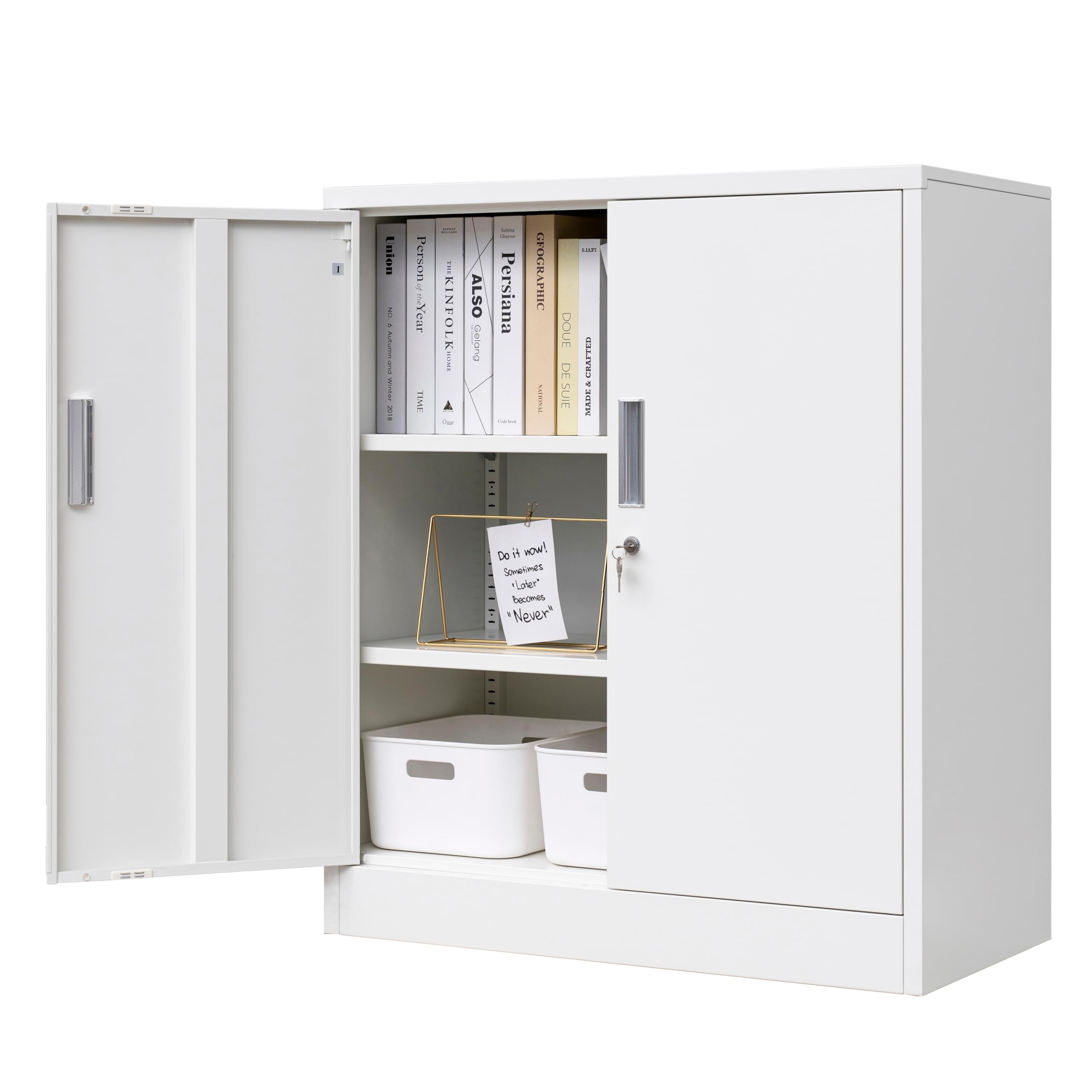 CJF Pantry Cabinet, Metal Storage Cabinets with Shelves and Doors, Steel Locking Cabinet for Kitchen Storage, Home Office, Garage, Utility Room and Basement, 36.2" H x 31.5" W x 15.7" D (White)