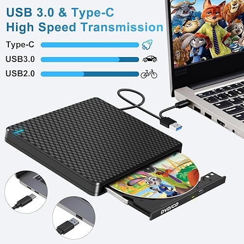 Miniatura 4 de Guamar Unidad externa de CDDVD, USB 3.0, USB C, DVD, CD, ROM, reproductor de lector de disco óptico para MacBook AirProiMacMiniMac PC, portátil,
