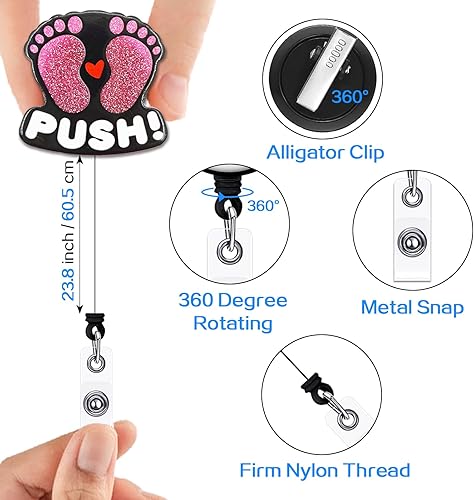 Miniatura 3 de YAZMEEN Divertido carrete retráctil con clip de cocodrilo Be Kind, soporte para tarjetas de identificación con lenguaje de signos de arcoíris,