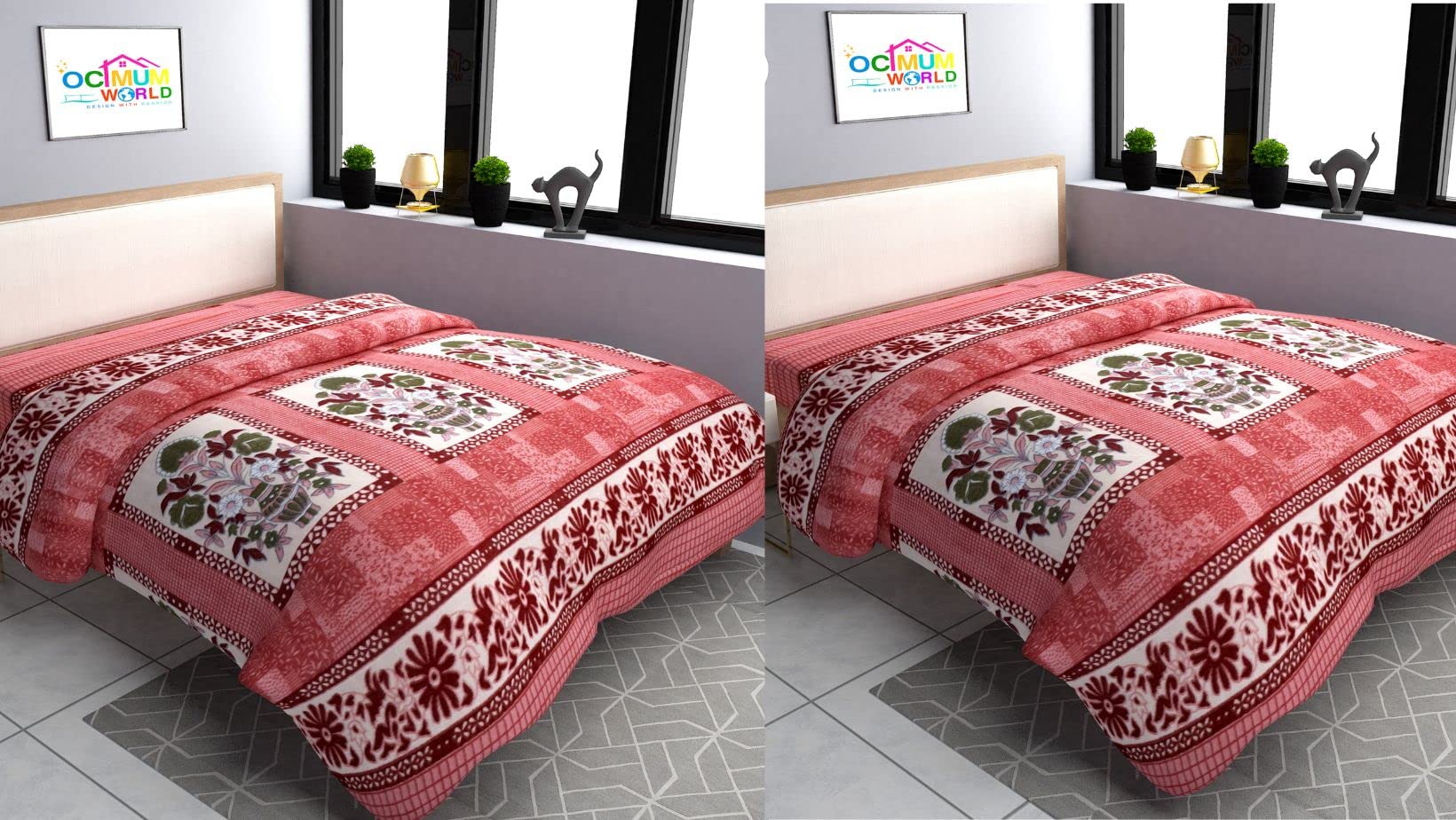 MORADO Single Bed Woolen Fabric Floral Quilt Cover/Duvet Cover/Rajai Cover/Blanket Cover for Winters (60x90 Inches, Peach, Combo of 2)-image-42