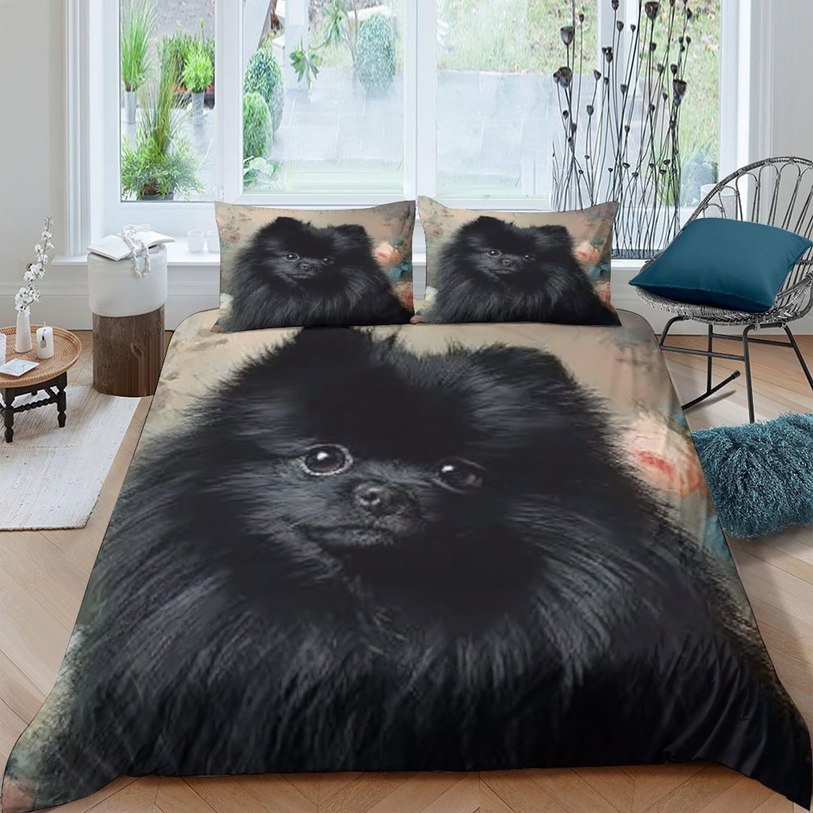 Ctjqhvkz Style-6 3D Printed Black Pomeranian Dog Fitted Sheet Microfiber Soft Bed Sheet For Bedroom Decor Mattress Cover Single（135X200cm）