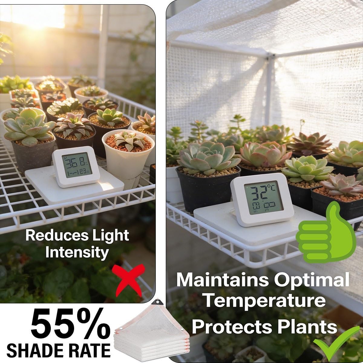 Garden Shade Cloth, 55% Sun Shade Net with Grommets, Plant Shades Mesh Tarp, Chicken Coop Shade Cover, White Shade Cloth for Greenhouse 3x10ft 10x40ft 14x30ft 20x22ft 30x44ft(36x56ft)