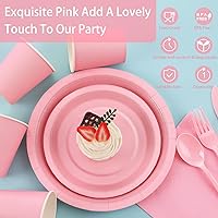 Vista 3 de 168 Piezas Platos y Servilletas de Papel Rosa Claro, Juego de Platos Desechables Rosa con Utensilios Sirve 24 Invitados para Baby Shower Graduación