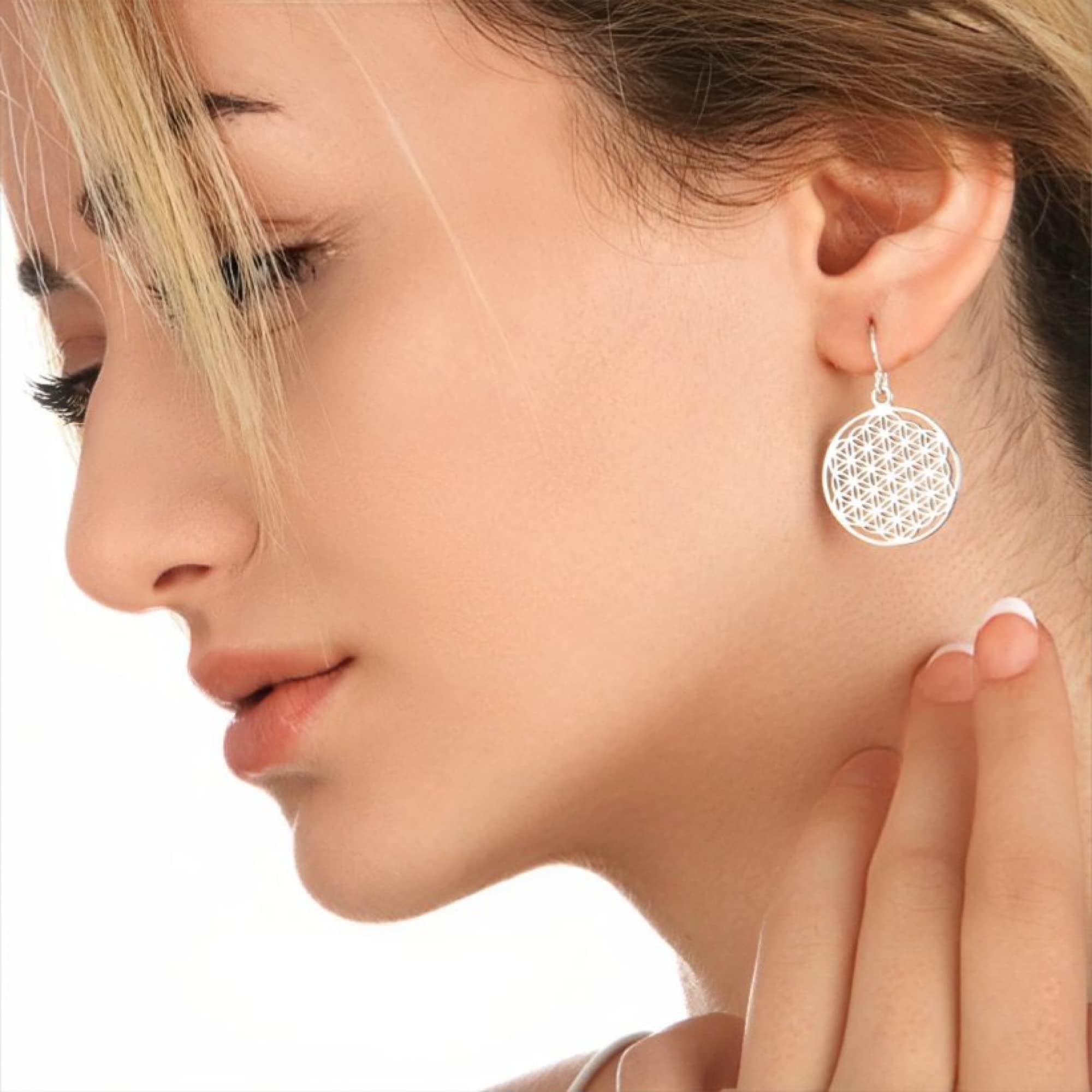 MadamLili - Ohrringe Blume des Lebens - Silber 925 Sterling - Hängend - Ohrhänger Set Lebensblume - Heilige Geometrie Schmuckset - Handgefertigt - Exklusive Schmuckbox
