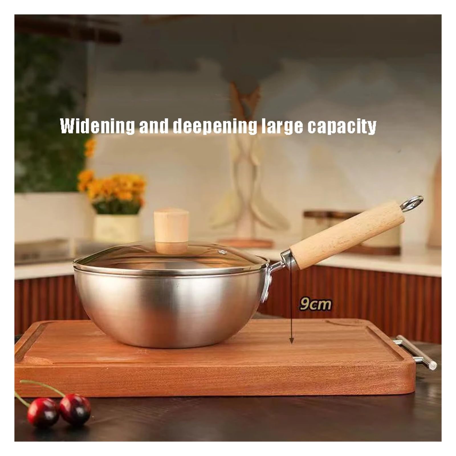 Padella antiaderente da 20 cm, wok con coperchio, in acciaio inox, for fornelli a induzione, fornelli a gas, pentole for cucinare zuppe