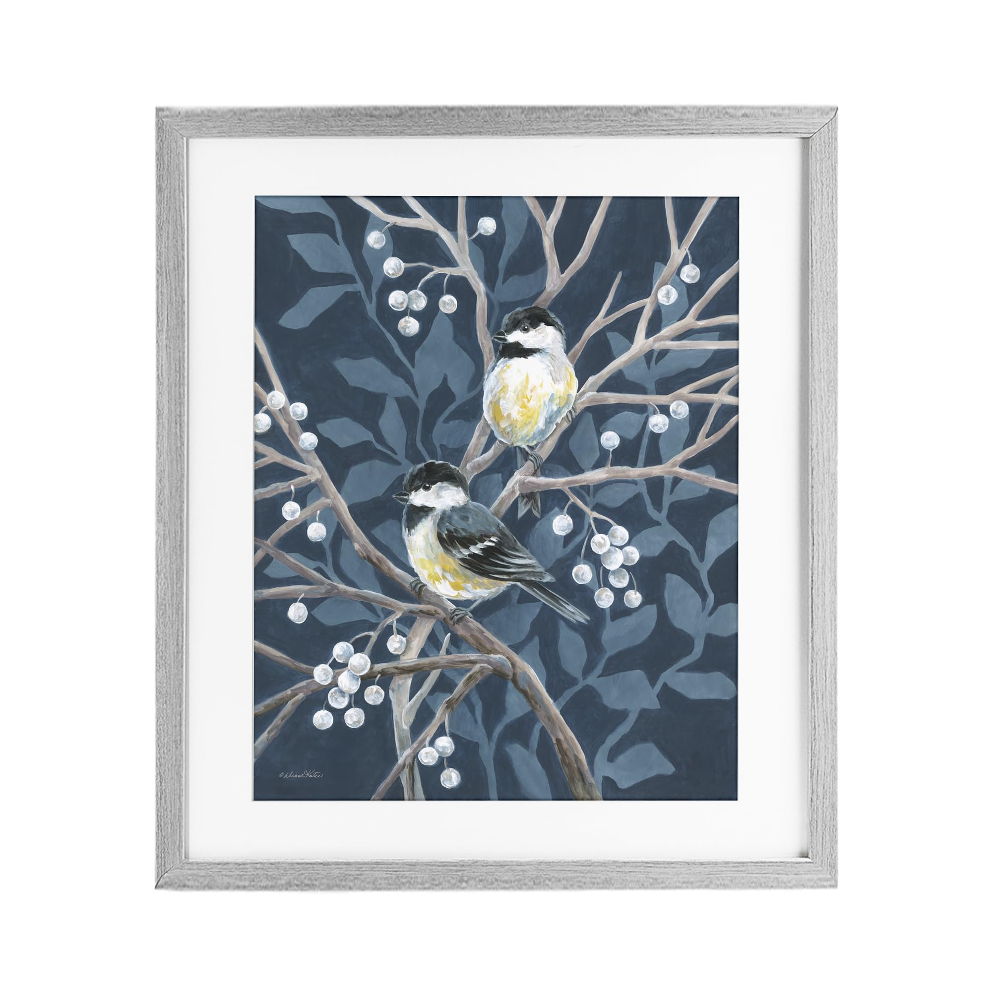 Chickadees on Winter Berries Bird, 43,2 x 53,3 cm Stampa incorniciata sotto