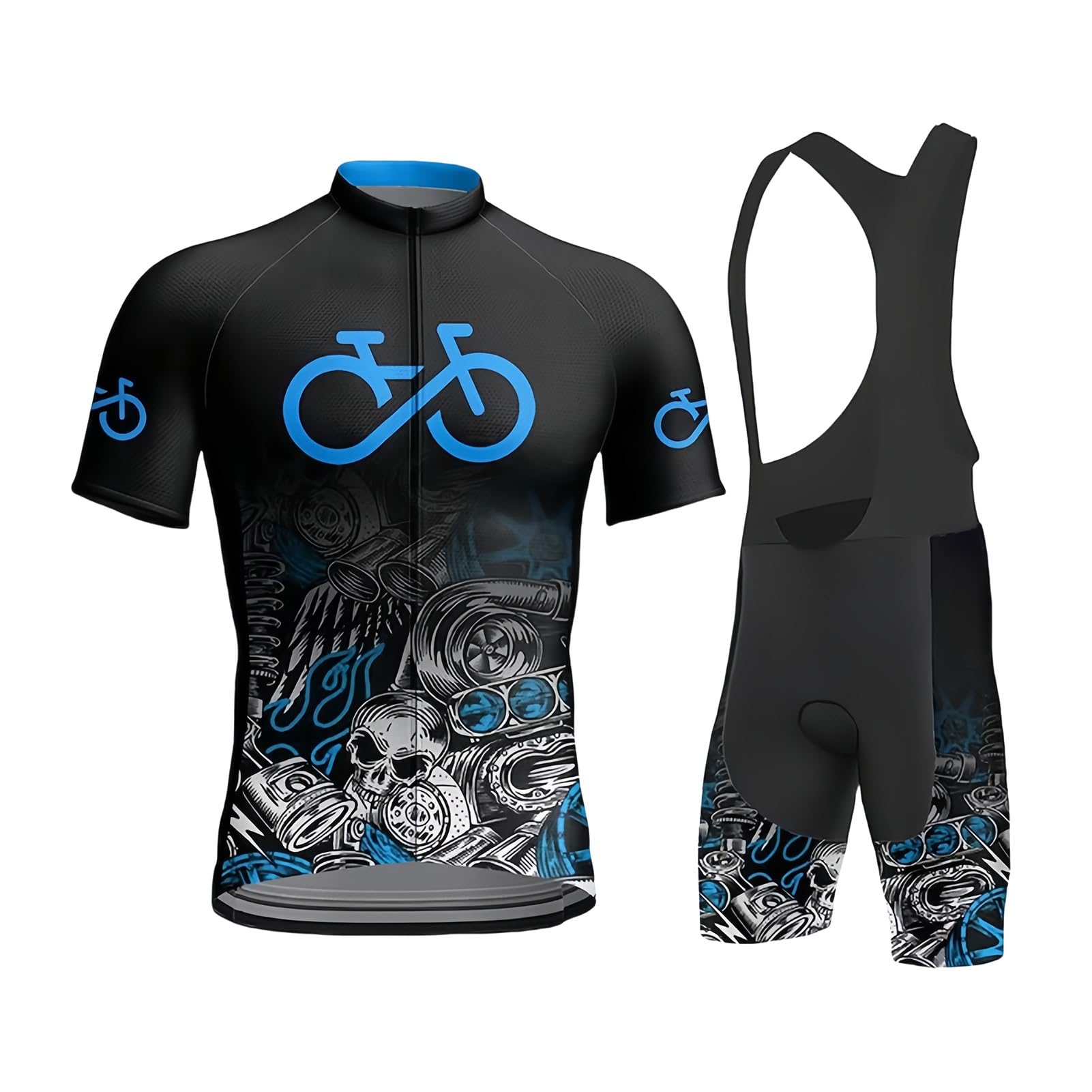 Maillot de cyclisme manches courtes KAISUN et cuissard bleu XL pour le vélo VTT