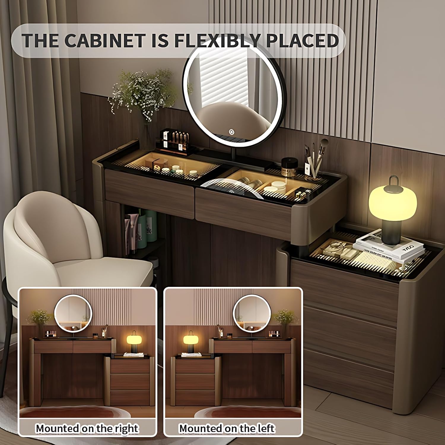 Luxury Vanity Table with Drawers - Fashion Vanity Set | Includes LED Smart Mood Light & Chair | Solid Wood Bedroom Vanity | Luxury Fashion Design. (B1, 48")