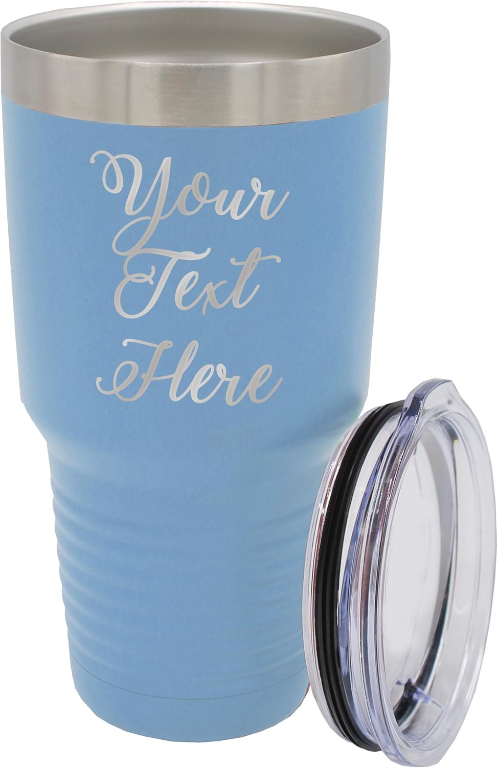Personalized MyPersonalMemories 30 oz Stainless Steel Travel Tumbler - Custom Engraved Vacuum Insulated Cup with Lid, Double Wall, Carolina Blue